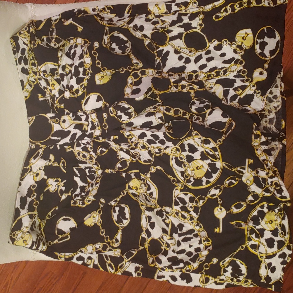 Topshop black white and gold chain print skirt size 2 nwt